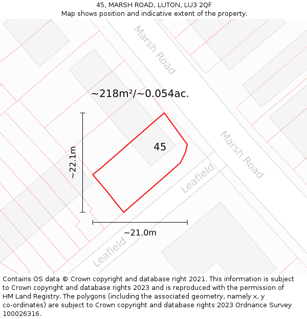 45, MARSH ROAD, LUTON, LU3 2QF: Plot and title map