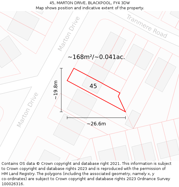 45, MARTON DRIVE, BLACKPOOL, FY4 3DW: Plot and title map