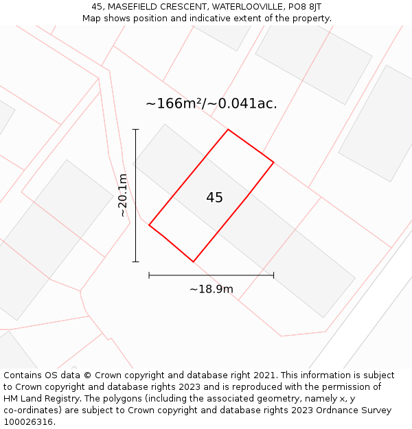 45, MASEFIELD CRESCENT, WATERLOOVILLE, PO8 8JT: Plot and title map