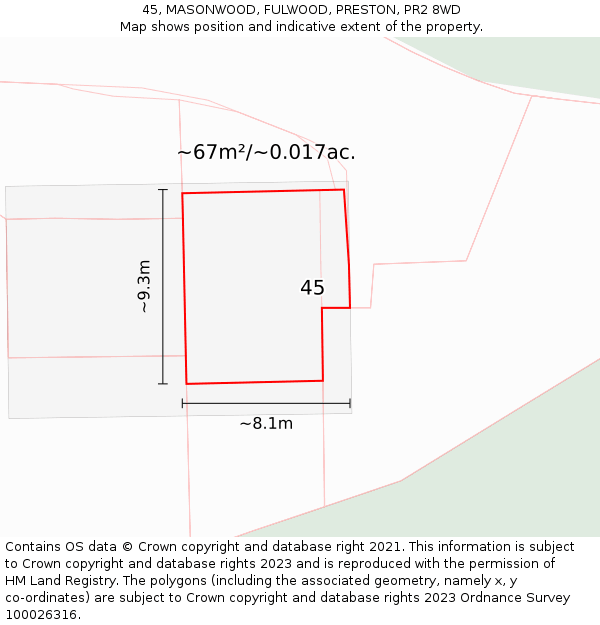 45, MASONWOOD, FULWOOD, PRESTON, PR2 8WD: Plot and title map