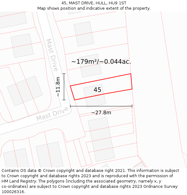 45, MAST DRIVE, HULL, HU9 1ST: Plot and title map