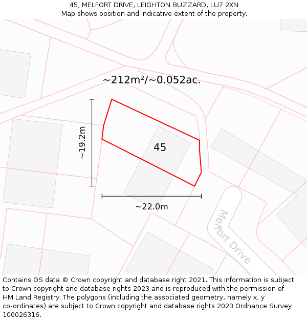 45, MELFORT DRIVE, LEIGHTON BUZZARD, LU7 2XN: Plot and title map