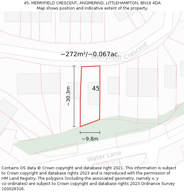 45, MERRYFIELD CRESCENT, ANGMERING, LITTLEHAMPTON, BN16 4DA: Plot and title map