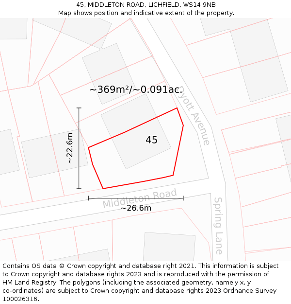 45, MIDDLETON ROAD, LICHFIELD, WS14 9NB: Plot and title map