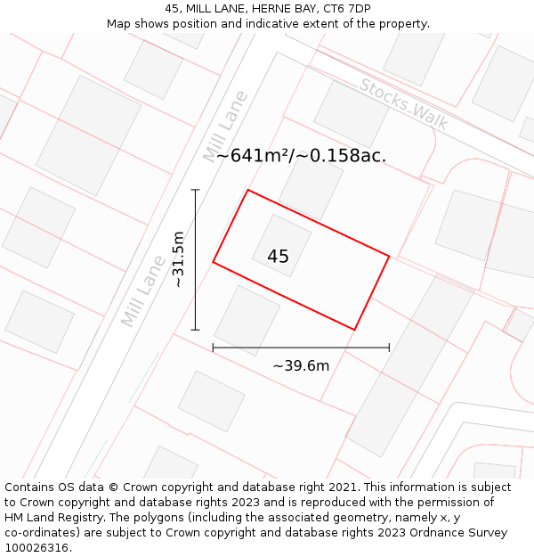 45, MILL LANE, HERNE BAY, CT6 7DP: Plot and title map