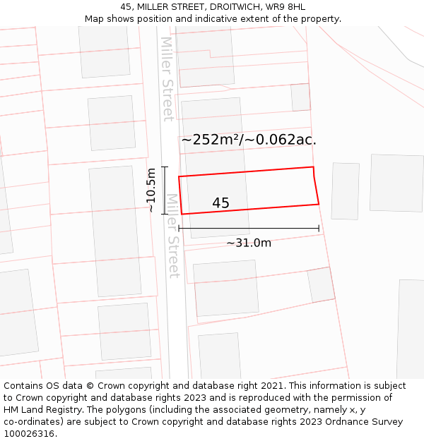 45, MILLER STREET, DROITWICH, WR9 8HL: Plot and title map