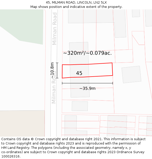 45, MILMAN ROAD, LINCOLN, LN2 5LX: Plot and title map