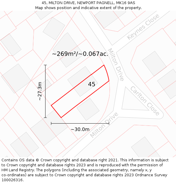 45, MILTON DRIVE, NEWPORT PAGNELL, MK16 9AS: Plot and title map