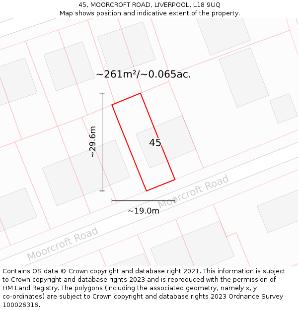 45, MOORCROFT ROAD, LIVERPOOL, L18 9UQ: Plot and title map