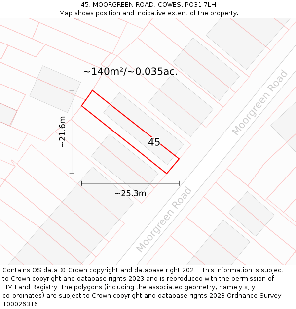 45, MOORGREEN ROAD, COWES, PO31 7LH: Plot and title map