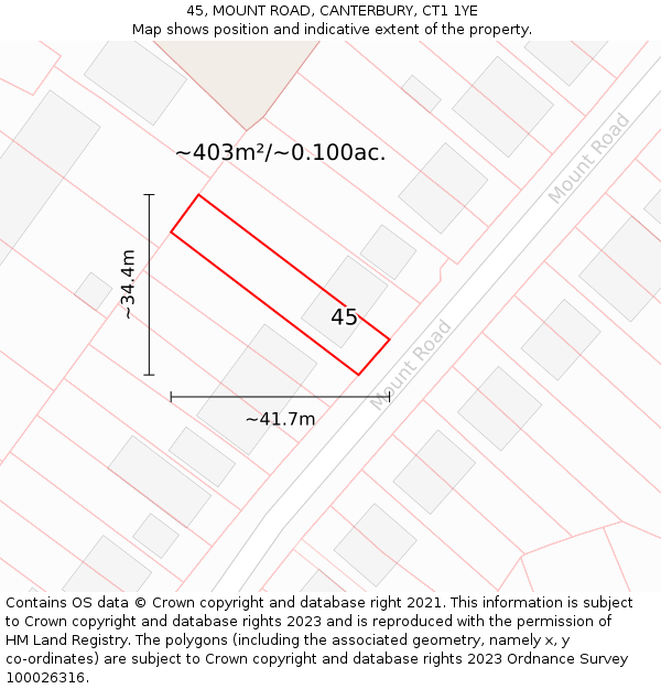 45, MOUNT ROAD, CANTERBURY, CT1 1YE: Plot and title map