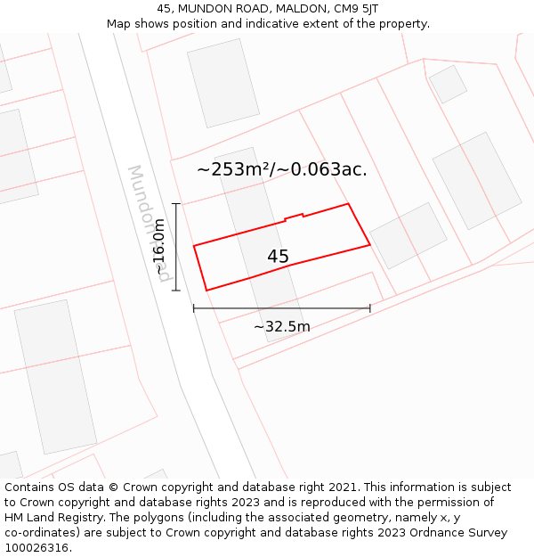 45, MUNDON ROAD, MALDON, CM9 5JT: Plot and title map