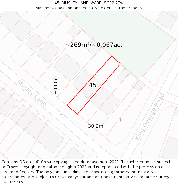 45, MUSLEY LANE, WARE, SG12 7EW: Plot and title map