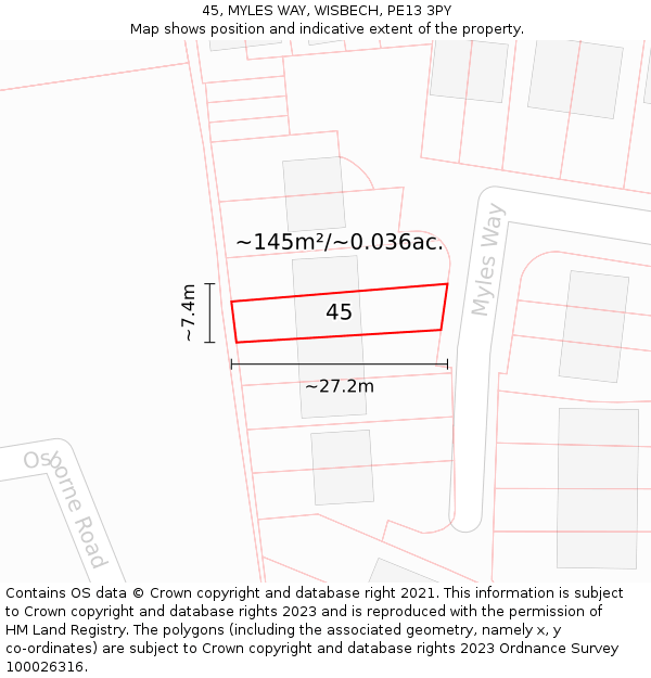 45, MYLES WAY, WISBECH, PE13 3PY: Plot and title map