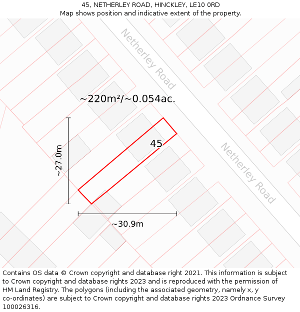 45, NETHERLEY ROAD, HINCKLEY, LE10 0RD: Plot and title map