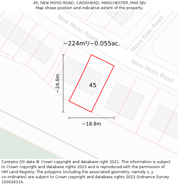 45, NEW MOSS ROAD, CADISHEAD, MANCHESTER, M44 5JN: Plot and title map