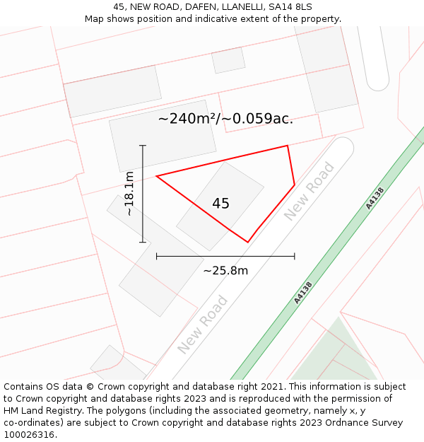 45, NEW ROAD, DAFEN, LLANELLI, SA14 8LS: Plot and title map