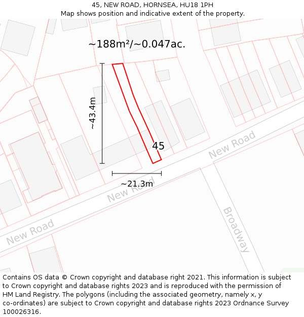 45, NEW ROAD, HORNSEA, HU18 1PH: Plot and title map