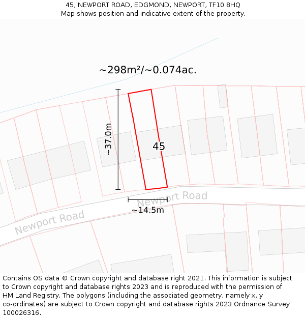 45, NEWPORT ROAD, EDGMOND, NEWPORT, TF10 8HQ: Plot and title map