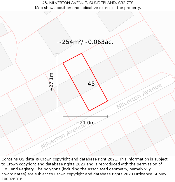 45, NILVERTON AVENUE, SUNDERLAND, SR2 7TS: Plot and title map