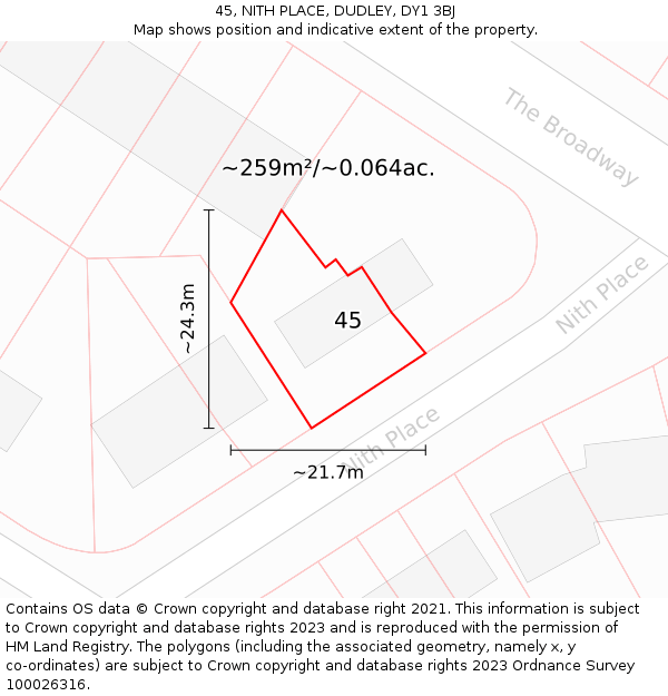 45, NITH PLACE, DUDLEY, DY1 3BJ: Plot and title map