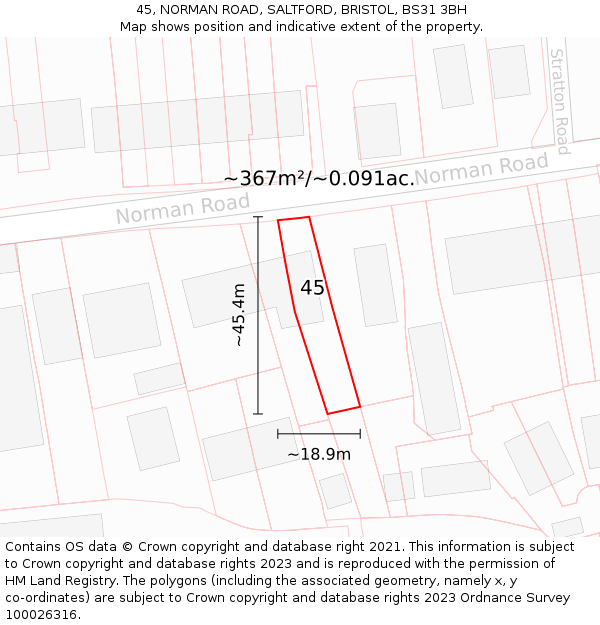 45, NORMAN ROAD, SALTFORD, BRISTOL, BS31 3BH: Plot and title map