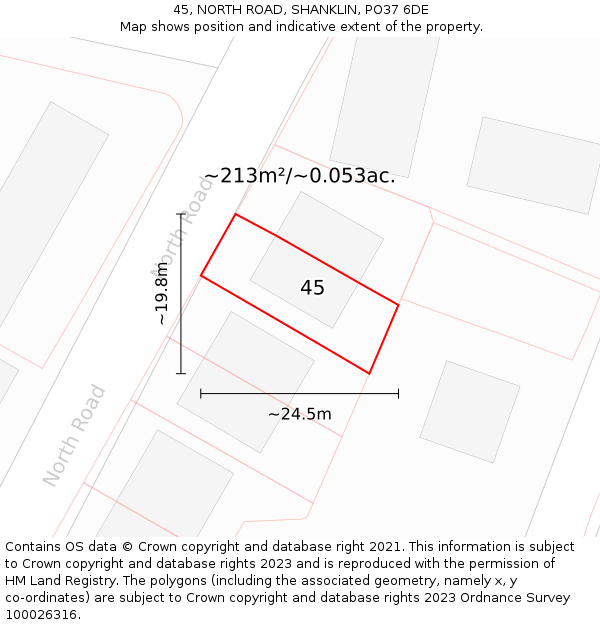 45, NORTH ROAD, SHANKLIN, PO37 6DE: Plot and title map