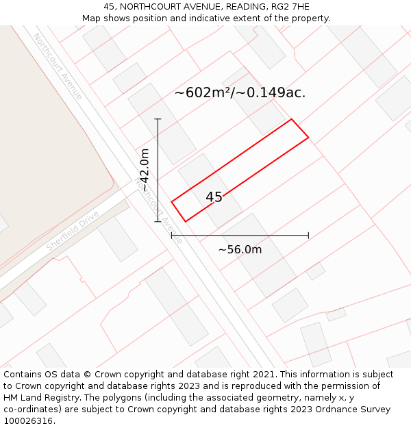 45, NORTHCOURT AVENUE, READING, RG2 7HE: Plot and title map