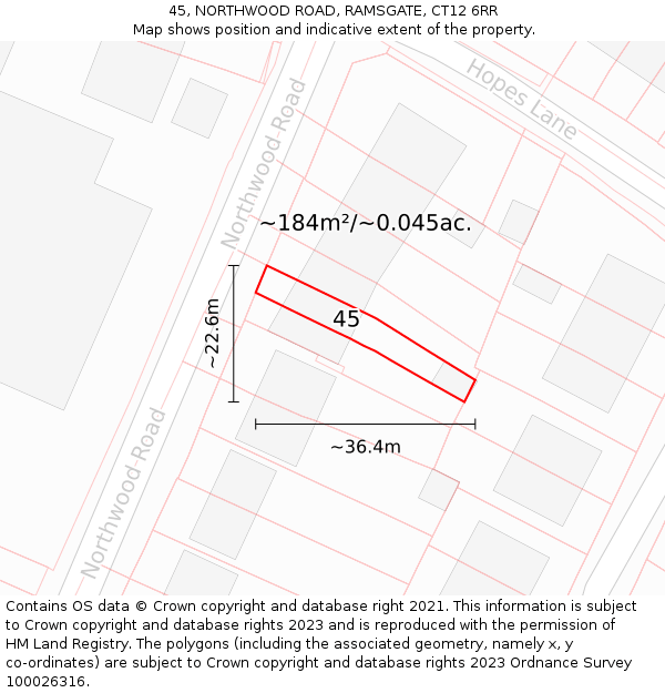 45, NORTHWOOD ROAD, RAMSGATE, CT12 6RR: Plot and title map