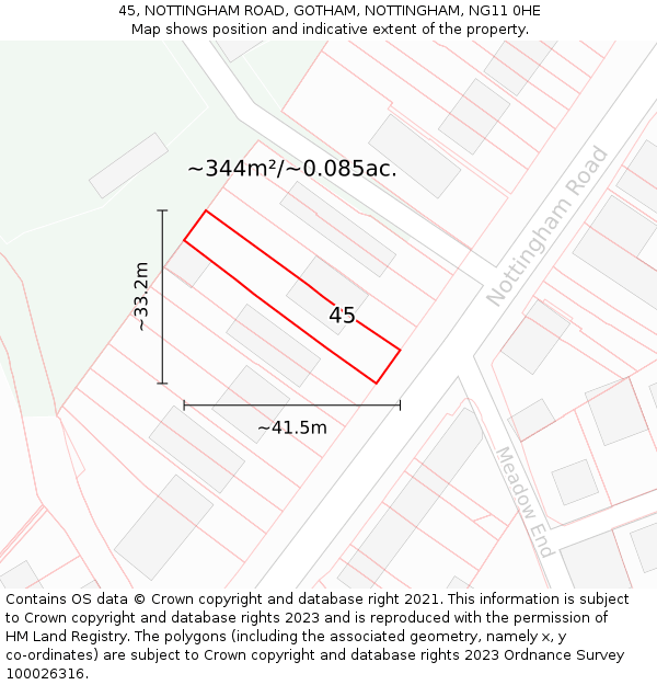 45, NOTTINGHAM ROAD, GOTHAM, NOTTINGHAM, NG11 0HE: Plot and title map