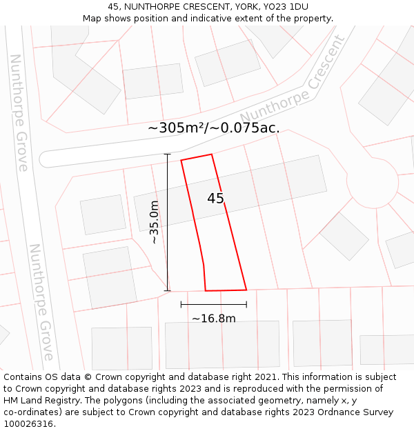 45, NUNTHORPE CRESCENT, YORK, YO23 1DU: Plot and title map