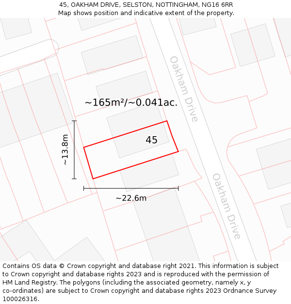 45, OAKHAM DRIVE, SELSTON, NOTTINGHAM, NG16 6RR: Plot and title map