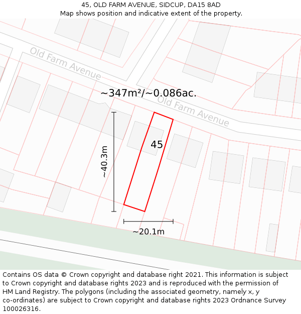 45, OLD FARM AVENUE, SIDCUP, DA15 8AD: Plot and title map