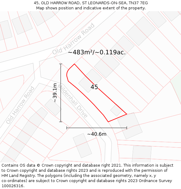 45, OLD HARROW ROAD, ST LEONARDS-ON-SEA, TN37 7EG: Plot and title map