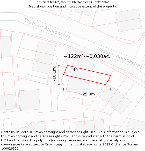 45, OLD MEAD, SOUTHEND-ON-SEA, SS2 6SW: Plot and title map