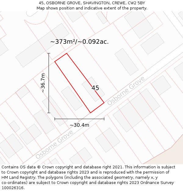 45, OSBORNE GROVE, SHAVINGTON, CREWE, CW2 5BY: Plot and title map