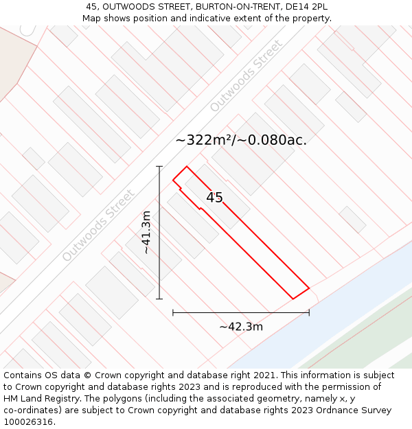 45, OUTWOODS STREET, BURTON-ON-TRENT, DE14 2PL: Plot and title map