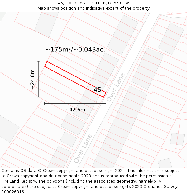 45, OVER LANE, BELPER, DE56 0HW: Plot and title map