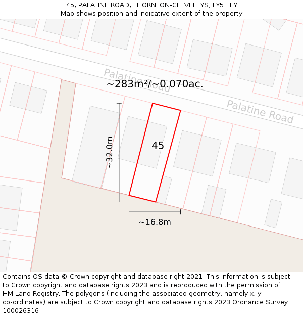 45, PALATINE ROAD, THORNTON-CLEVELEYS, FY5 1EY: Plot and title map