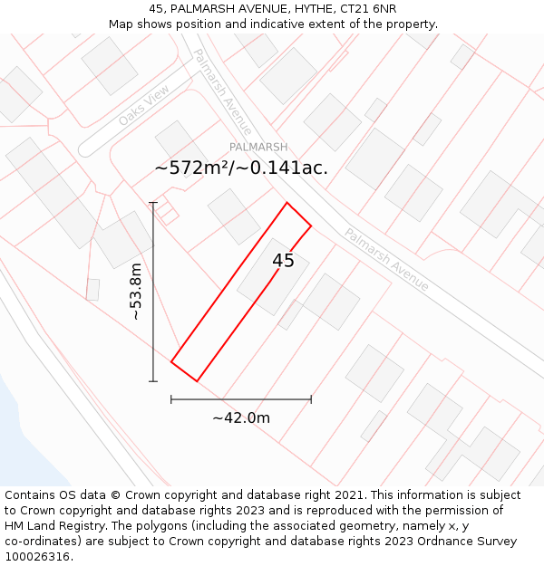 45, PALMARSH AVENUE, HYTHE, CT21 6NR: Plot and title map