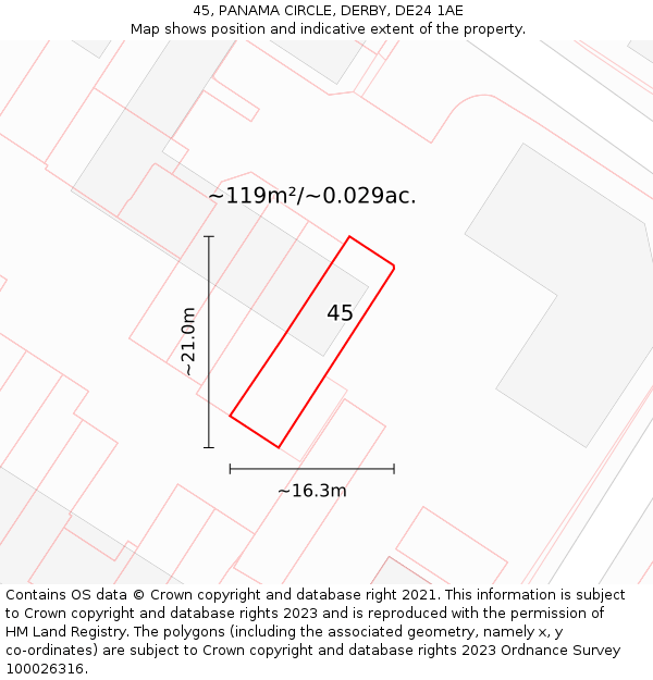 45, PANAMA CIRCLE, DERBY, DE24 1AE: Plot and title map