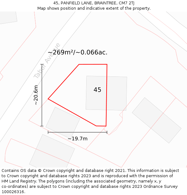 45, PANFIELD LANE, BRAINTREE, CM7 2TJ: Plot and title map