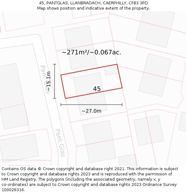 45, PANTGLAS, LLANBRADACH, CAERPHILLY, CF83 3PD: Plot and title map