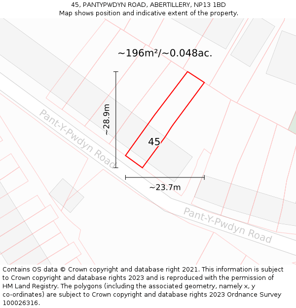 45, PANTYPWDYN ROAD, ABERTILLERY, NP13 1BD: Plot and title map