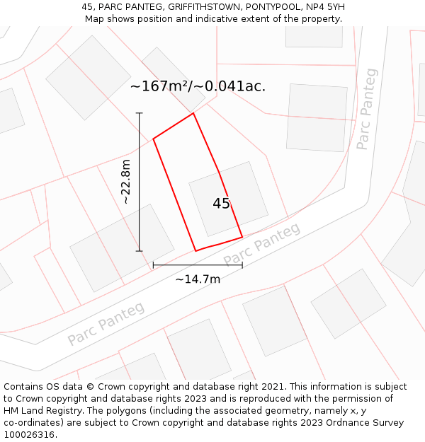 45, PARC PANTEG, GRIFFITHSTOWN, PONTYPOOL, NP4 5YH: Plot and title map