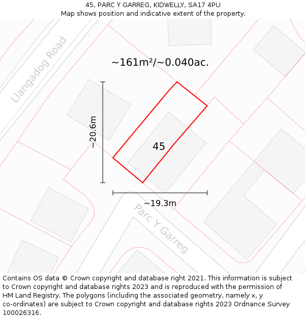 45, PARC Y GARREG, KIDWELLY, SA17 4PU: Plot and title map