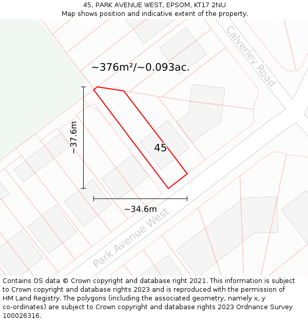 45, PARK AVENUE WEST, EPSOM, KT17 2NU: Plot and title map