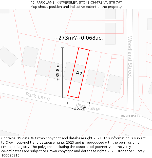 45, PARK LANE, KNYPERSLEY, STOKE-ON-TRENT, ST8 7AT: Plot and title map