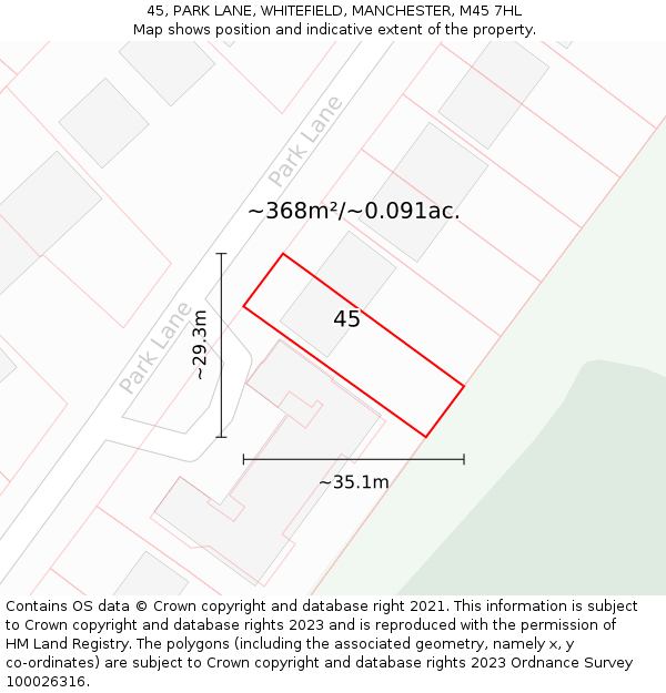 45, PARK LANE, WHITEFIELD, MANCHESTER, M45 7HL: Plot and title map