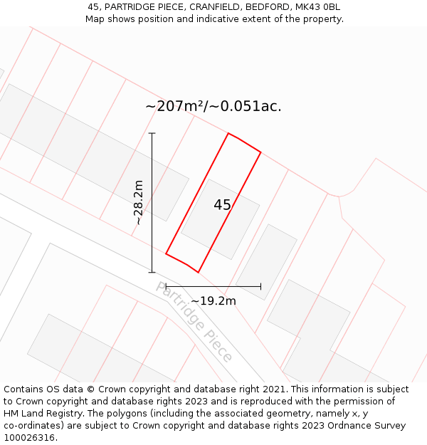 45, PARTRIDGE PIECE, CRANFIELD, BEDFORD, MK43 0BL: Plot and title map